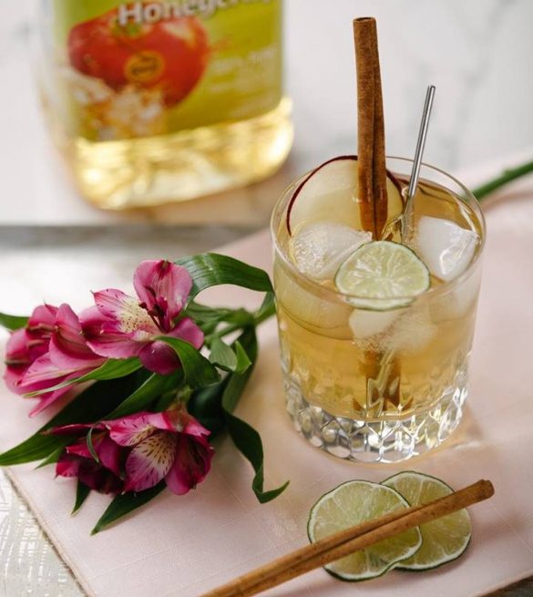 Apple juice cocktail with rum, ginger and lime