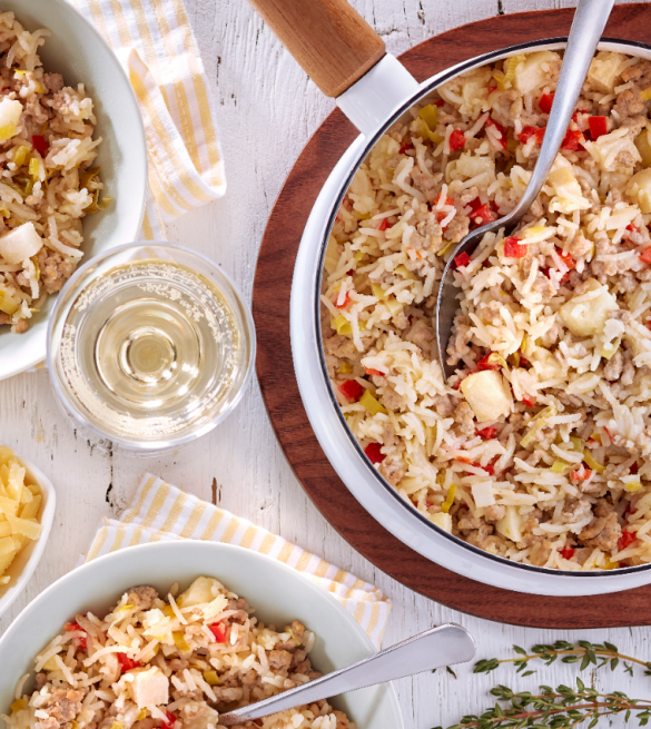 One pot de riz au porc et aux pommes