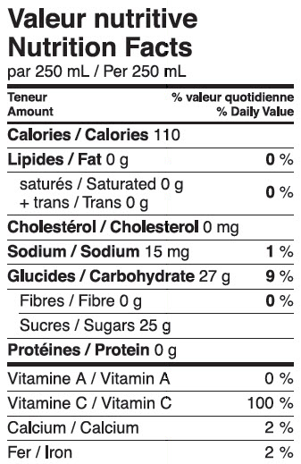 Informations nutritionnelles